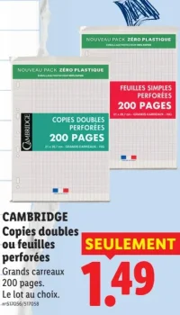CAMBRIDGE Copies doubles ou feuilles perforées