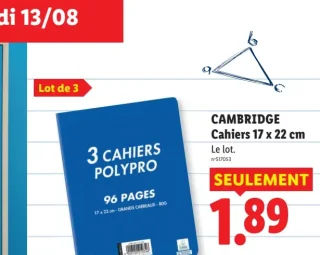 CAMBRIDGE Cahiers 17 x 22 cm Lot de 3