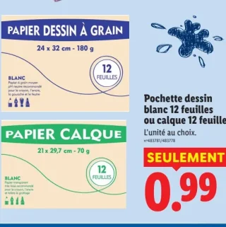 Pochette dessin blanc 12 feuilles ou calque 12 feuilles