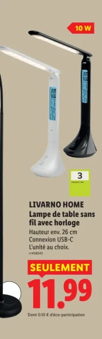 LIVARNO HOME Lampe de table sans fil avec horloge