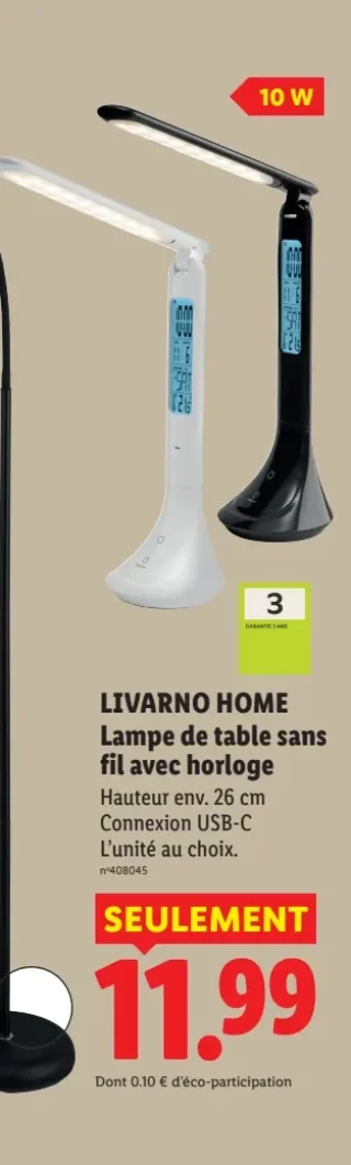 LIVARNO HOME Lampe de table sans fil avec horloge