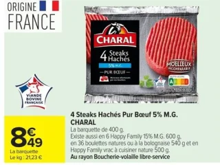 4 Steaks Hachés Pur Bœuf 5% M.G. CHARAL