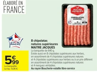 8 chipolatas natures supérieures MAITRE JACQUES