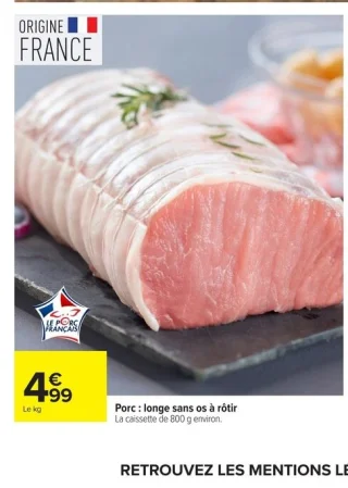 Porc : longe sans os à rôtir
