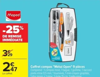 Coffret compas "Métal Open" 9 pièces Maped