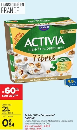 Activia "Offre Découverte" DANONE Granola Amarante, Muesli, Multicéréales, Noix Céréales ou Quinoa Noisette