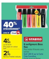 6 surligneurs Boss fluo Stabilo