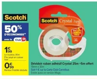 Dévidoir ruban adhésif Crystal 25m + 5m offert Scotch