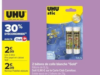 2 bâtons de colle blanche "Gold" UHU