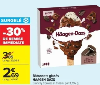 Bâtonnets glacés HAAGEN-DAZS Crunchy Cookies et Cream