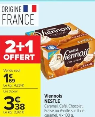 Viennois NESTLE Caramel, Café, Chocolat, Fraise ou Vanille