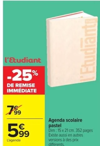 Agenda scolaire pastel l'Etudiant