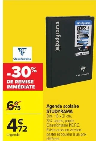 Agenda scolaire STUDYRAMA Clairefontaine