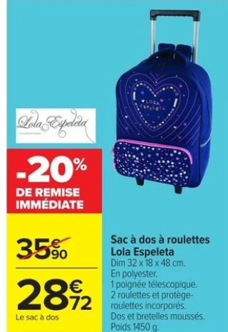 Sac à dos à roulettes Lola Espeleta
