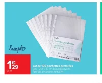 Lot de 100 pochettes perforées Simpl