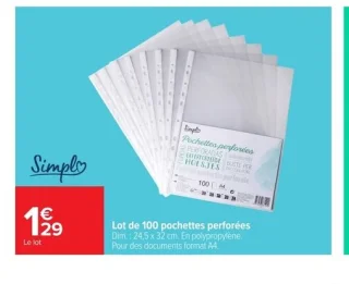 Lot de 100 pochettes perforées Simpl