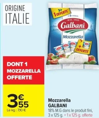 Mozzarella Galbani 3x125g + 1x125g offerte