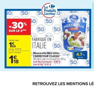 Mozzarella Mini billes Carrefour Classic'