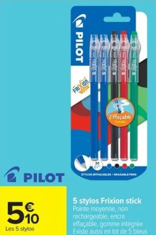 Pilot 5 stylos Frixion stick