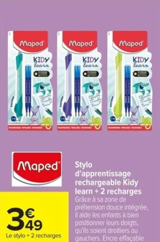 Maped Stylo d'apprentissage rechargeable Kidy learn + 2 recharges