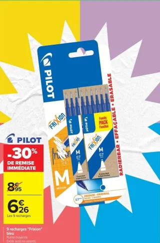 Pilot 9 recharges "Frixion" bleu