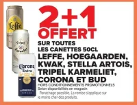 Canettes 50cl Leffe, Hoegaarden, Kwak, Stella Artois, Tripel Karmeliet, Corona ou Bud