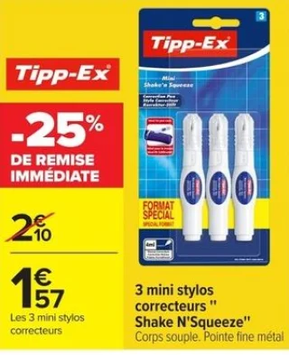 3 mini stylos correcteurs Shake N'Squeeze Tipp-Ex