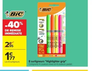 8 surligneurs "Highlighter grip" Bic