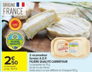 2 rocamadour fermier A.O.P. FILIÈRE QUALITÉ CARREFOUR