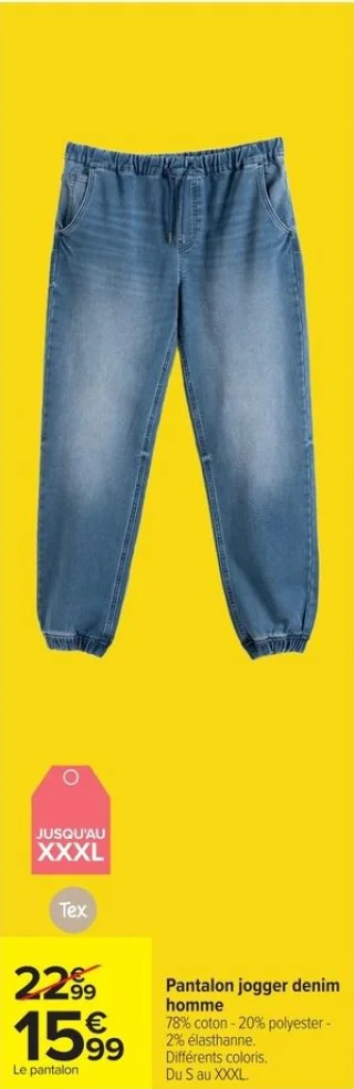 Pantalon jogger denim homme Tex
