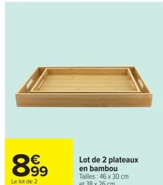 Lot de 2 plateaux en bambou