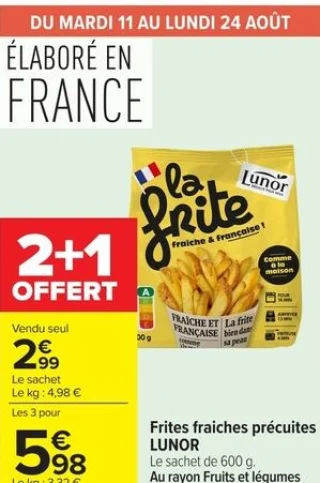 Frites fraiches précuites Lunor