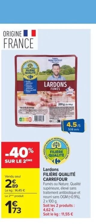Lardons FILIÈRE QUALITÉ CARREFOUR