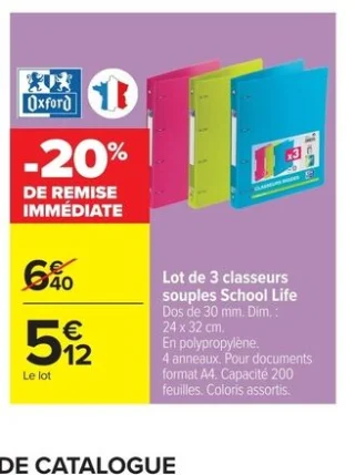 Lot de 3 classeurs souples School Life Oxford