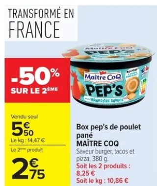 Box pep's de poulet pané MAÎTRE COQ Saveur burger, tacos et pizza
