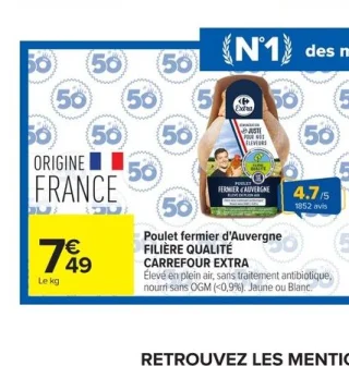 Poulet fermier d'Auvergne FILIÈRE QUALITÉ CARREFOUR EXTRA