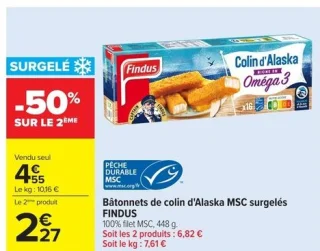 Bâtonnets de colin d'Alaska MSC surgelés FINDUS