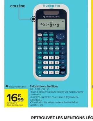 Calculatrice scientifique Texas Instruments TI-Collège Plus Solaire