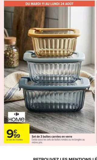 Set de 3 boîtes carrées en verre HOME