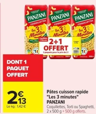 Pâtes cuisson rapide "Les 3 minutes" PANZANI