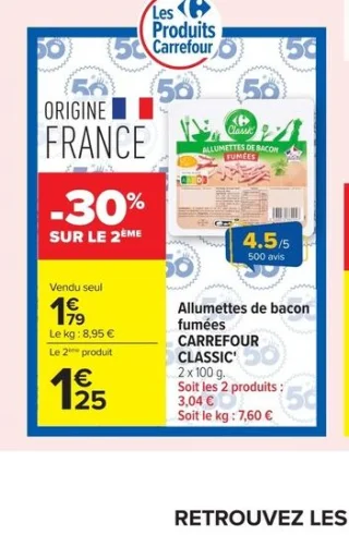 Allumettes de bacon fumées CARREFOUR CLASSIC'