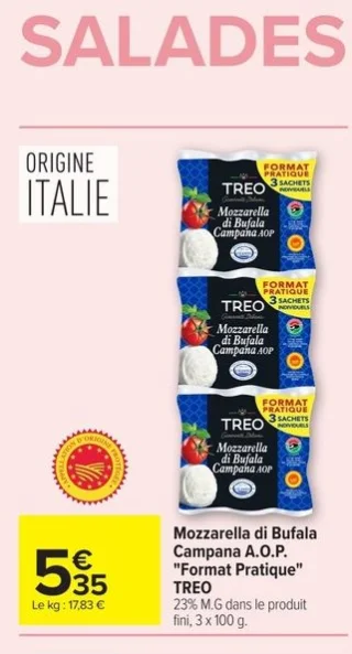 Mozzarella di Bufala Campana A.O.P. "Format Pratique" TREO