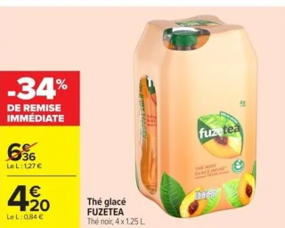 Thé glacé FUZETEA Thé noir, 4 x 1.25 L.