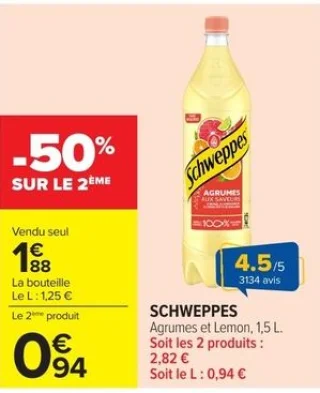 SCHWEPPES Agrumes et Lemon, 1,5 L.