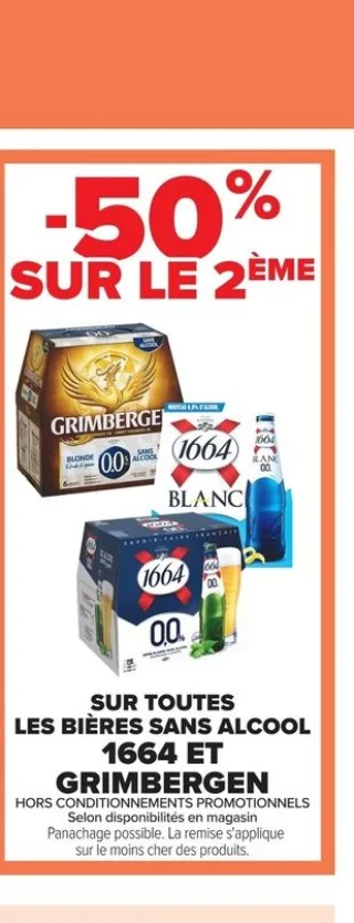 Bières sans alcool 1664 et GRIMBERGEN