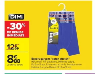 Boxers garçons coton stretch DIM EcoDIM