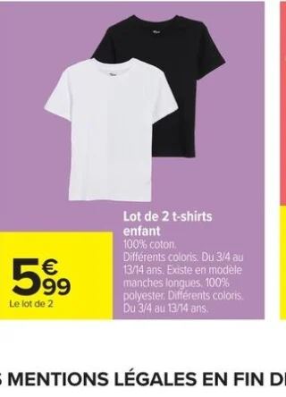 Lot de 2 t-shirts enfant TEX