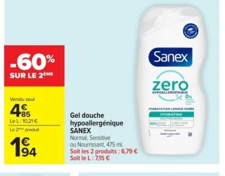 Gel douche hypoallergénique SANEX