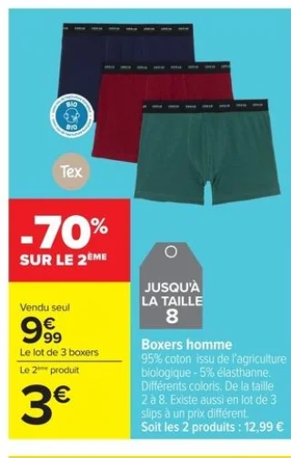 Boxers homme bio Tex