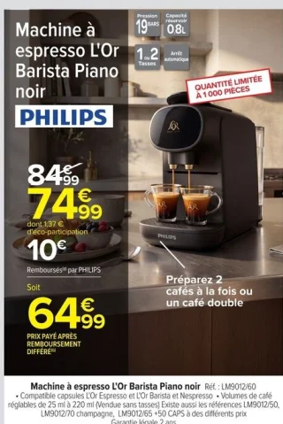 Machine à espresso L'Or Barista Piano noir Philips